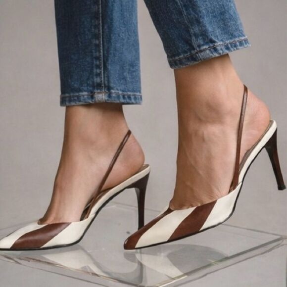 Ralph Lauren Shoes - Vintage Ralph Lauren RARE Stripe Brown & White Leather Oxford Slingback Pumps